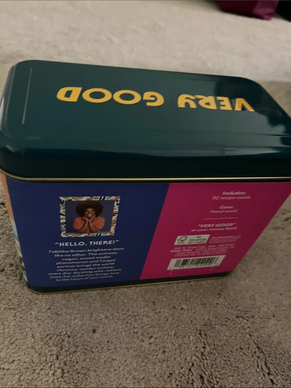 Tabitha Pink & Navy Recipe Tin with Gold Label